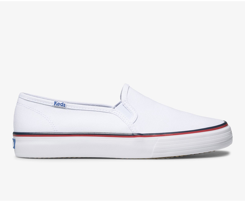 Keds Slip Ons White - Washable Double Decker Varsity - Womens GEDJBO-261